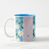 Tasse-Weißes Gänseblümchen auf Blau-u. Zweifarbige Tasse (Links)