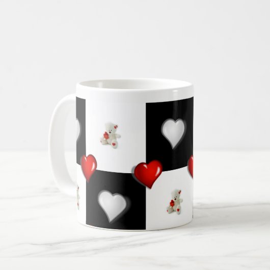 Tasse "White Teddy Bear Red Hearts" (Vorderseite Links)