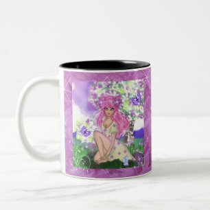 Tasse Young Girl Sitting with PurplelButterflies