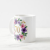 Tasse zum 70. Geburtstag - Blumenkranz mit Goldnum (Vorderseite Links)