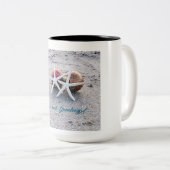 Tasse zum Thema "Urlaub am Strand" mit Seestern un (VorderseiteRechts)