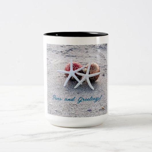 Tasse zum Thema "Urlaub am Strand" mit Seestern un (Mittel)