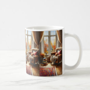 Tasse zur Ansicht im Fenster im Herbst