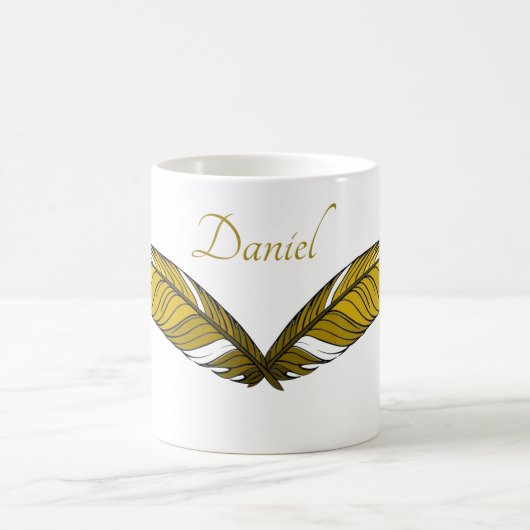 Tasse - Zwei gelbe Federn und Name (Mittel)