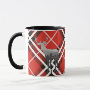 Tasse-Zwei Tone-Rot und Schwarz Kariert mit Hirsch Tasse