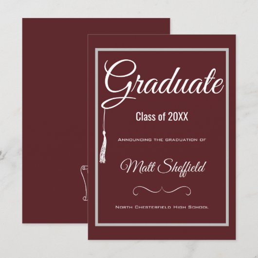 Tassel Abschluss Ankündigung Grau und Maroon (Vorne/Hinten)