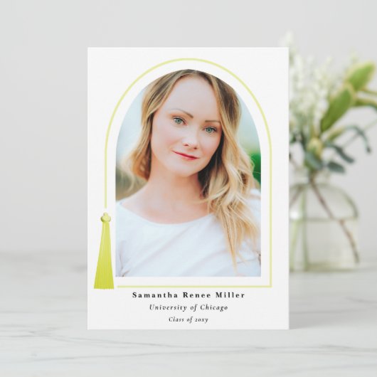 Tassel Arch Moderner Minimal 2 Foto Abschluss Einladung (Stehend Vorderseite)