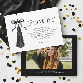 Tassel Black Bow Graduation Party Photo Dankeskarte
