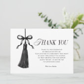 Tassel Black Bow Graduation Party Photo Dankeskarte (Stehend Vorderseite)