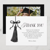 Tassel Black Bow Graduation Party Photo Dankeskarte (Vorne/Hinten)