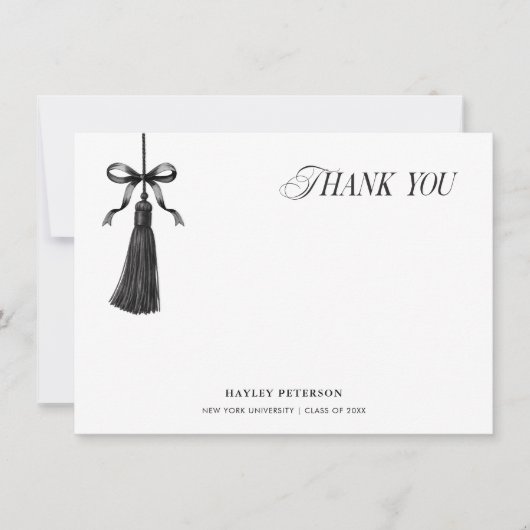 Tassel Black Bow Graduation Party Thank You Note (Vorderseite)