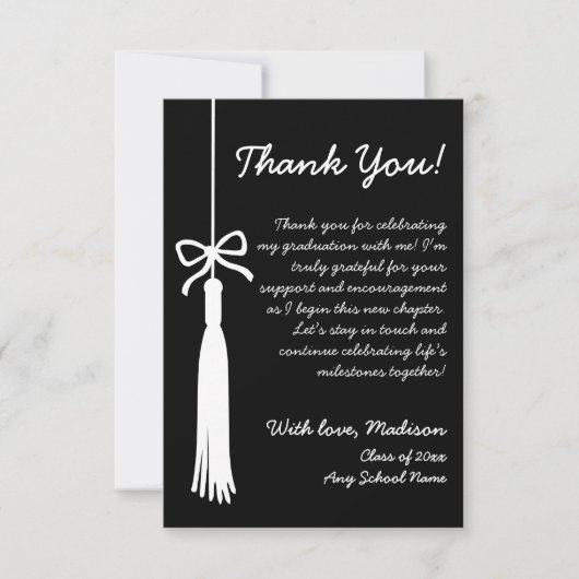 Tassel & Bow Black Class Of 2026 Graduation Dankeskarte (Vorderseite)