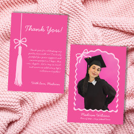 Tassel & Bow Pink Grad Foto 2025 Abschluss Dankeskarte