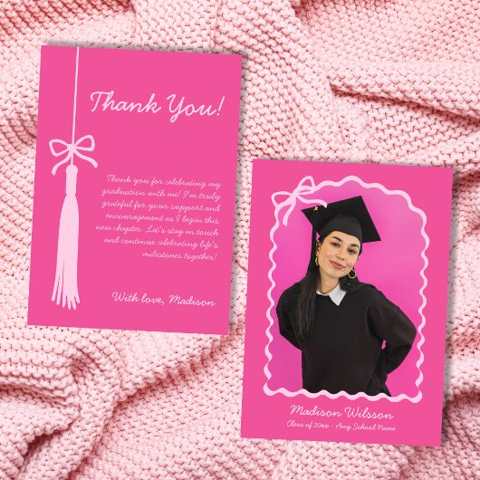 Tassel & Bow Pink Grad Foto 2025 Abschluss Dankeskarte