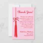 Tassel & Bow Pink & Red Class von 2025 Abschluss Dankeskarte (Vorderseite)