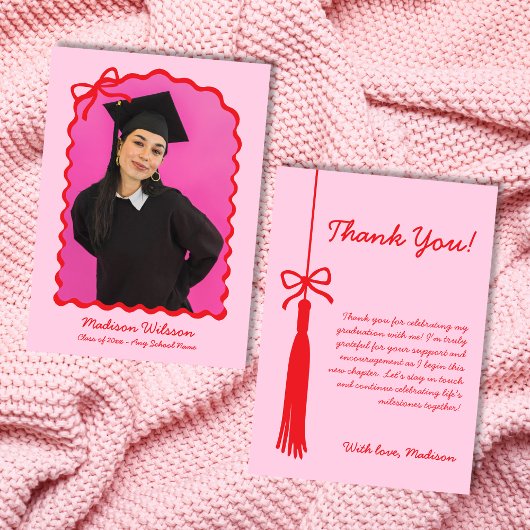 Tassel & Bow Pink & Red Class von 2025 Abschluss Dankeskarte