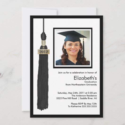 Tassel Foto Abschluss Einladung Black & White (Vorderseite)