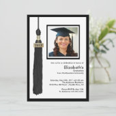 Tassel Foto Abschluss Einladung Black & White (Stehend Vorderseite)