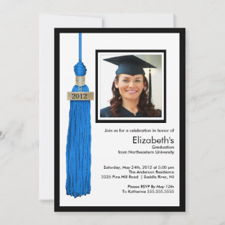 Tassel Foto Abschluss Einladung Blue & White