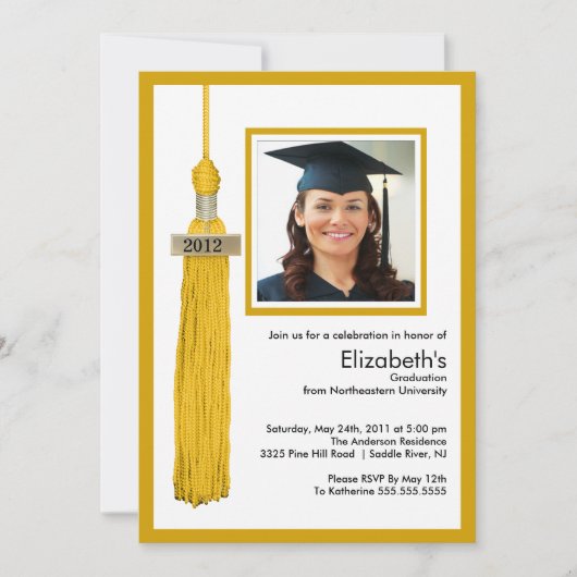 Tassel Foto Abschluss Einladung Gold & White (Vorderseite)