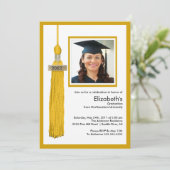Tassel Foto Abschluss Einladung Gold & White (Stehend Vorderseite)