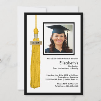 Tassel Foto Abschluss Einladung Gold & White