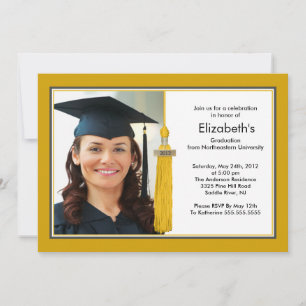 Tassel Foto Abschluss Einladung Gold & White