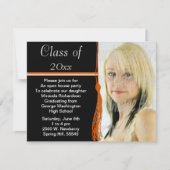Tassel Foto Graduation Party Orange und Black Einladung (Vorderseite)