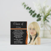 Tassel Foto Graduation Party Orange und Black Einladung (Stehend Vorderseite)