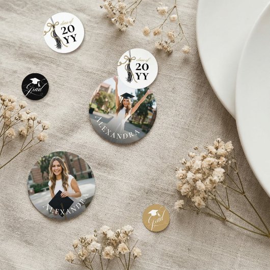 Tassel Gold Bow Graduation Party Custom Grad Photo Konfetti