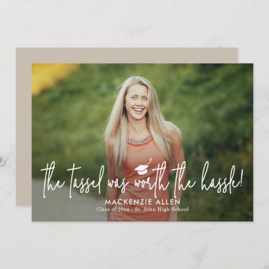 Tassel Hassle Abschluss Ankündigung Einladung (Vorne/Hinten)