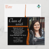 Tassel Orange & Black Graduation Party Einladungspostkarte (Vorne/Hinten)
