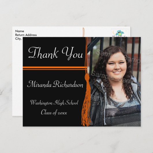 Tassel Orange & Black Graduation Party Postkarte (Vorne/Hinten)