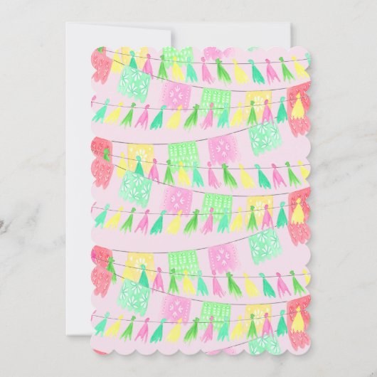 Tassel Papel Picado Pink Green Fiesta Abschluss Einladung (Rückseite)