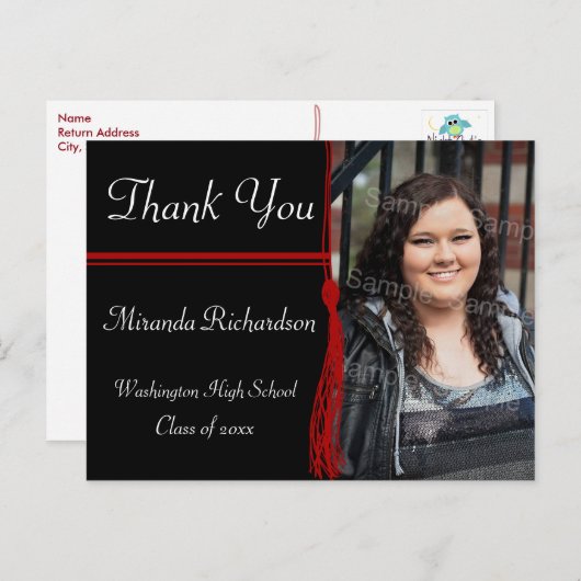 Tassel Red & Black Graduation Party Ankündigung (Vorne/Hinten)