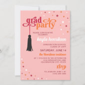 Tassel & Stars Pink Retro Script Grad Party Einladung (Vorderseite)