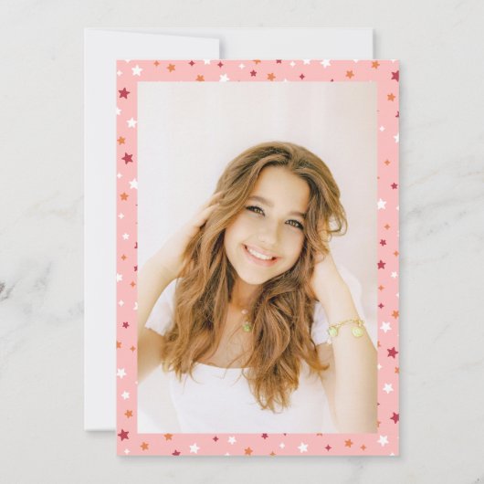 Tassel & Stars Pink Retro Script Grad Party Einladung (Rückseite)