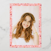 Tassel & Stars Pink Retro Script Grad Party Gold Folieneinladung (Rückseite)