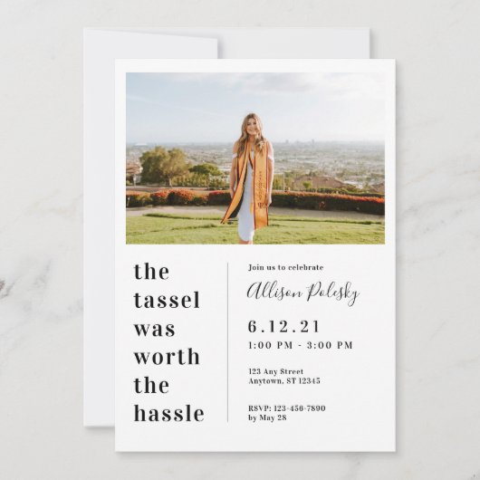 Tassel war Worth the Hassle Abschluss Class 2024 Einladung (Vorderseite)