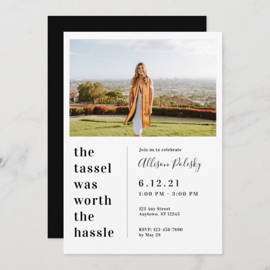 Tassel war Worth the Hassle Abschluss Class 2024 Einladung (Vorne/Hinten)