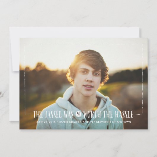 Tassel wert Hassle in White Grad Ankündigung (Vorderseite)