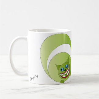 Tassen-Cheshire-Katze, genießen Kaffeetasse