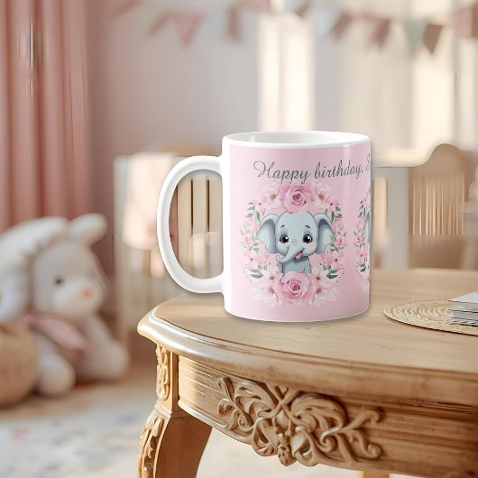 Tassen-Skript zum Geburtstag rosa Elefant Kaffeetasse