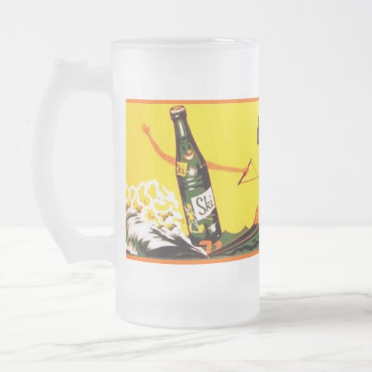 Tassenfünfziger jahre Retro Werbungs-Ski-Soda Mattglas Bierglas (Links)