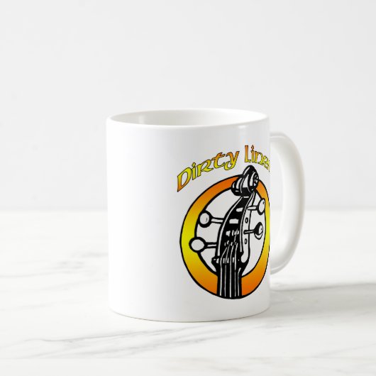 Tassenschmutziges Leinenlogo orange u. gelb Kaffeetasse (VorderseiteRechts)