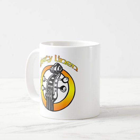 Tassenschmutziges Leinenlogo orange u. gelb Kaffeetasse (Vorderseite Links)