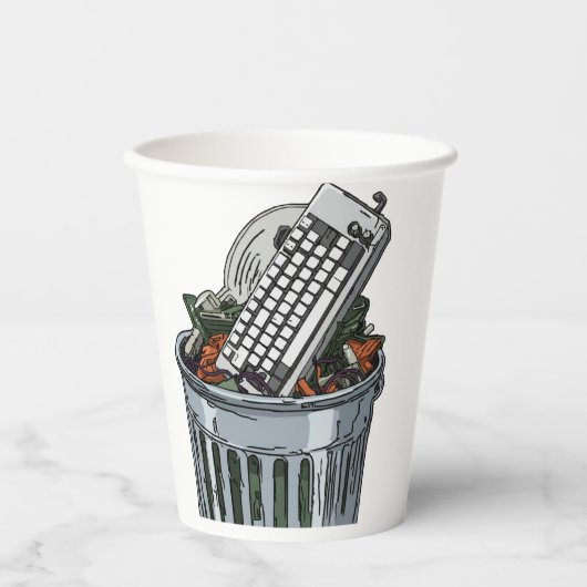 Tastatur auf Mülltonne Pappbecher (Vorderseite)