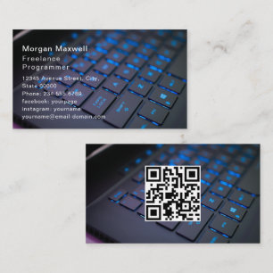 Tastatur Computerprogrammierer QR-Code blau Visitenkarte