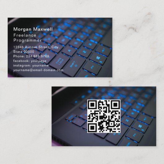 Tastatur Computerprogrammierer QR-Code blau Visitenkarte (Vorne/Hinten)