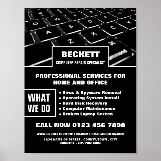 Tastatur, Computerreparatur Fachwerbung Poster (Vorne)